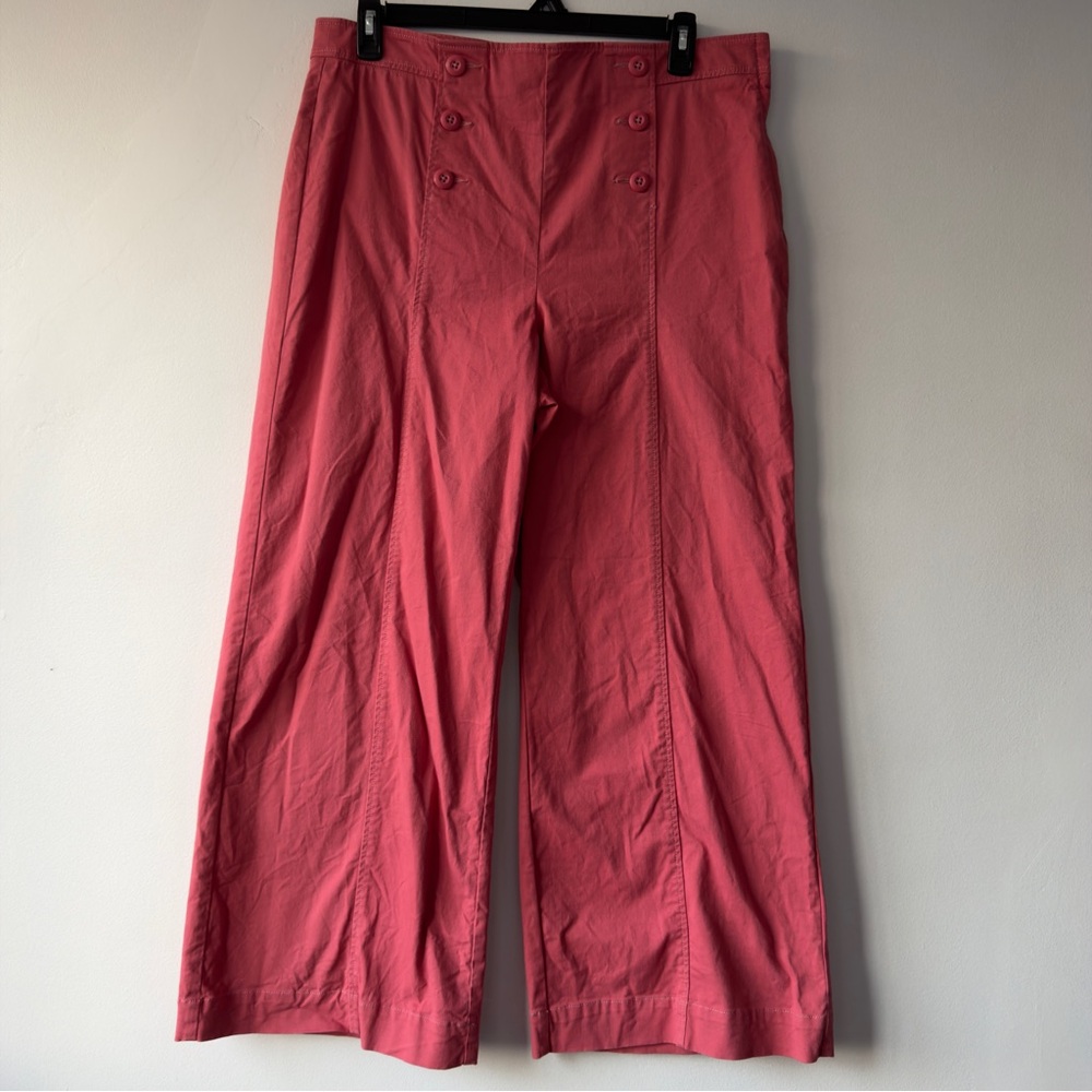 High-Waist Button Detail Wide-Leg Pants - Coral Loft